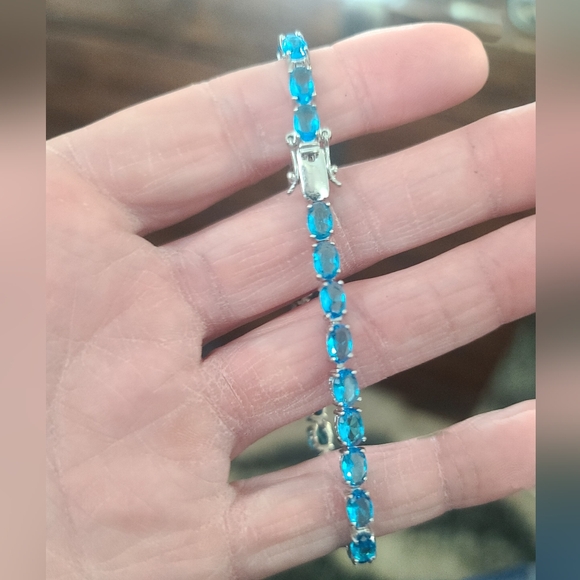 None Jewelry - Blue Topaz And Sterling Silver Tennis Bracelet Women Jewelry, 8 Inch